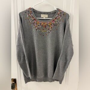 Anthropologie Angel of the North Gray Confetti Pom Pom Sweater Small - See pics